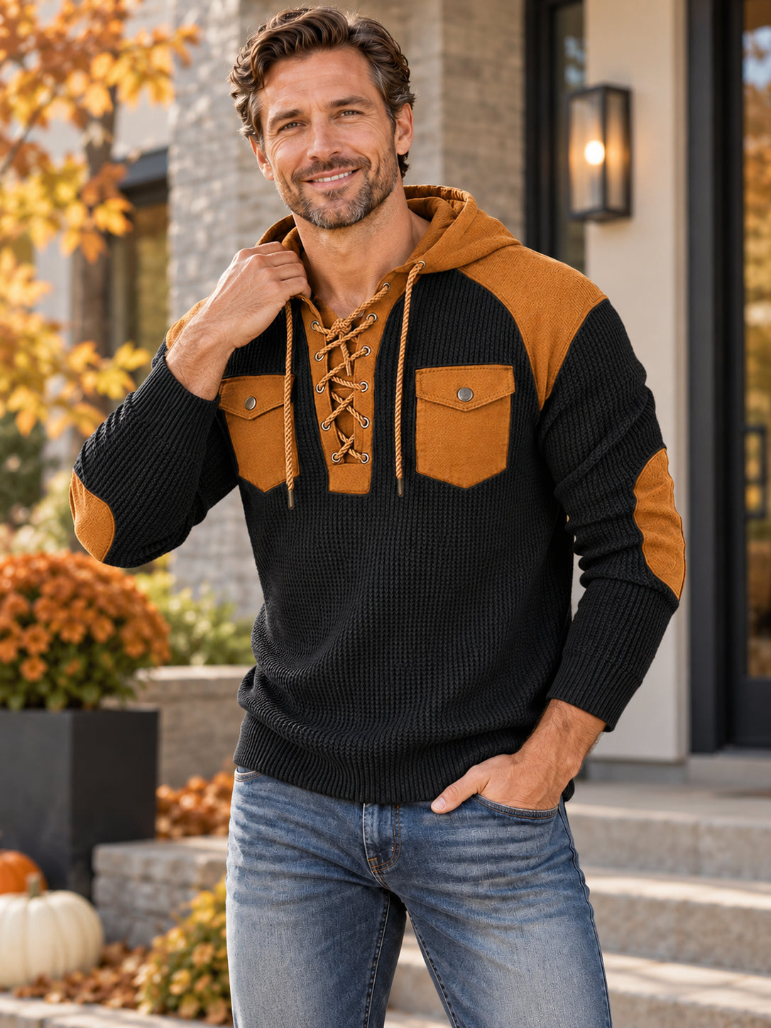 Men’s Waffle-Knit Hooded Pullover