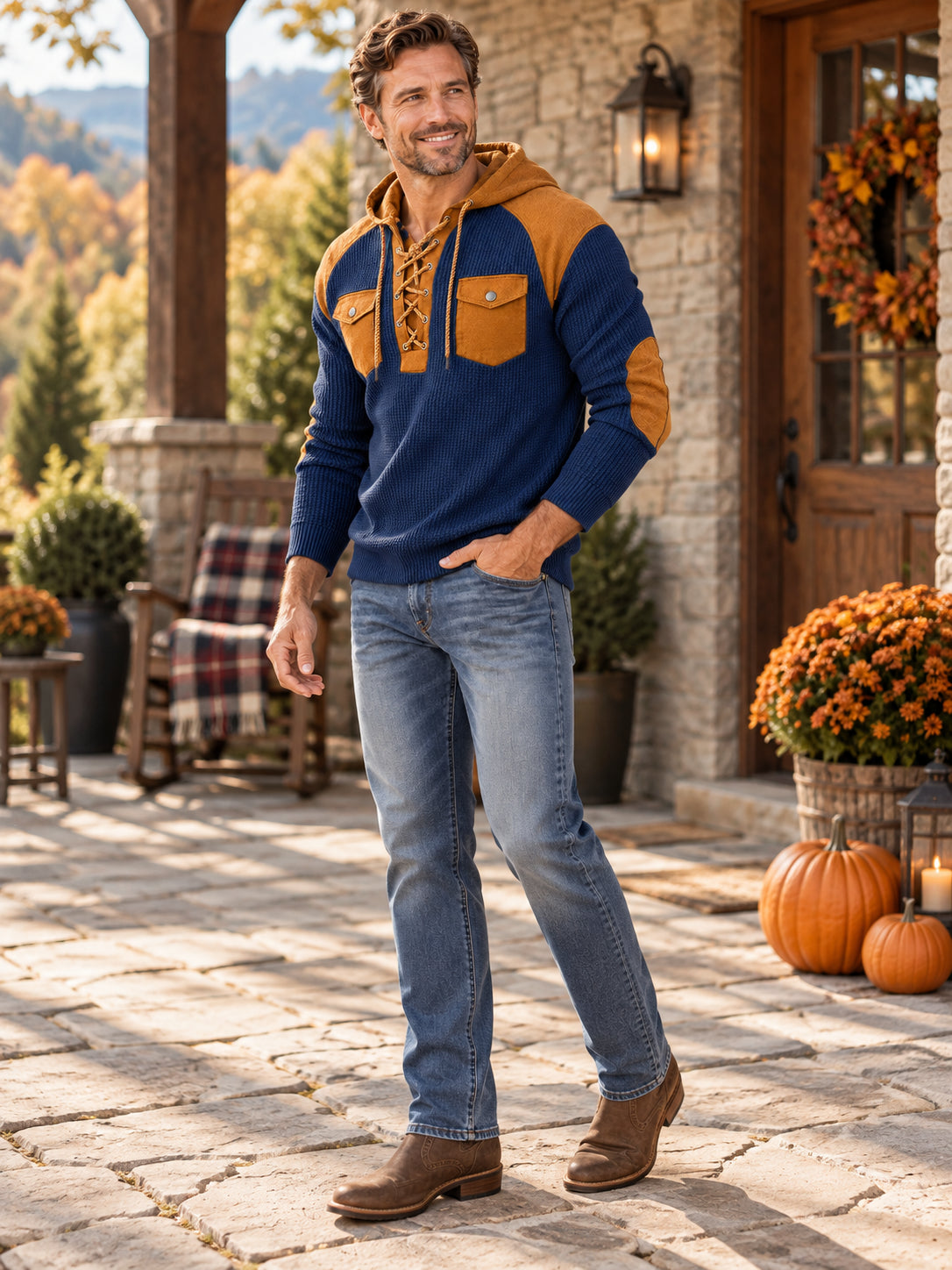 Men’s Waffle-Knit Hooded Pullover