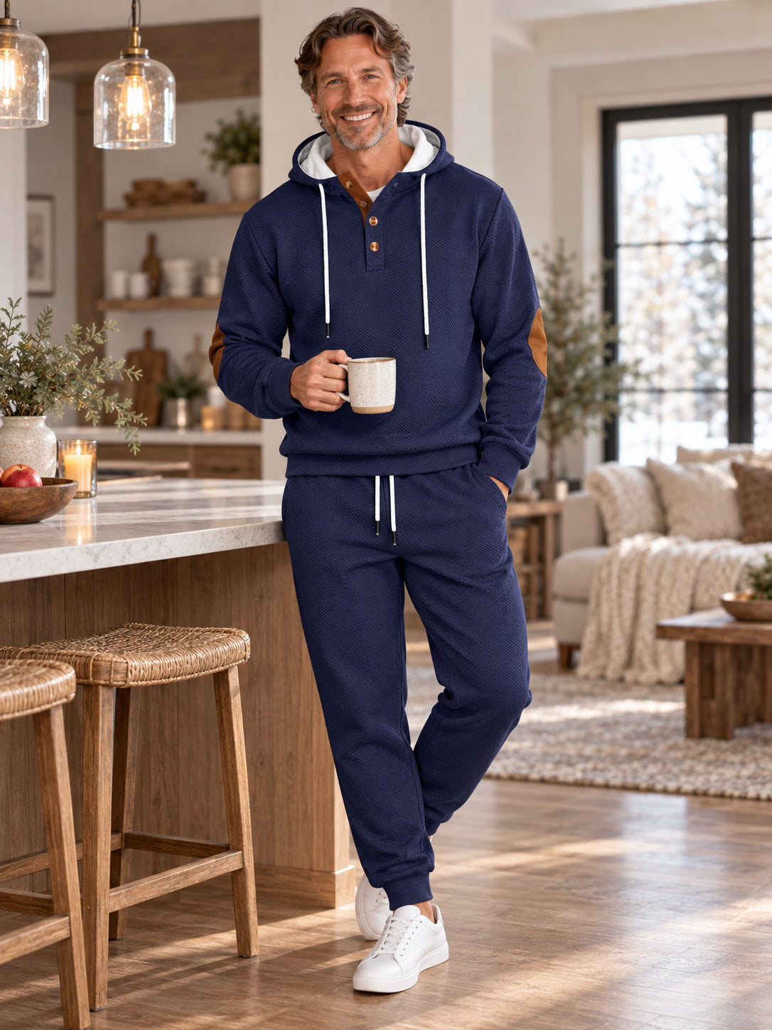Men’s Geometric Textured Hoodie & Jogger 2-Piece Set