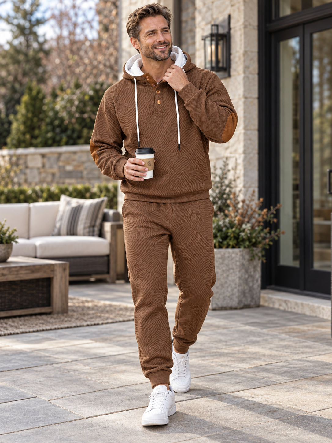 Men’s Geometric Textured Hoodie & Jogger 2-Piece Set