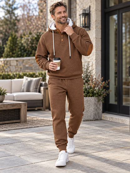 Men’s Geometric Textured Hoodie & Jogger 2-Piece Set