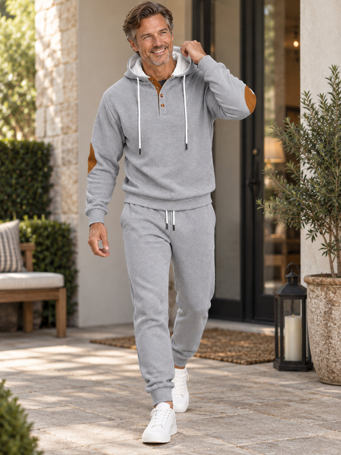 Men’s Geometric Textured Hoodie & Jogger 2-Piece Set
