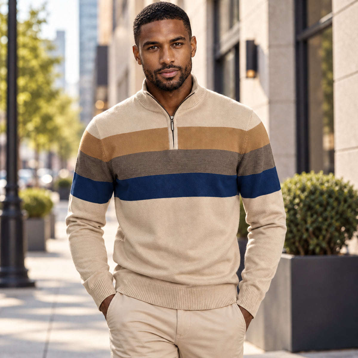 Men’s Classic Quarter-Zip Colorblock Knit Sweater