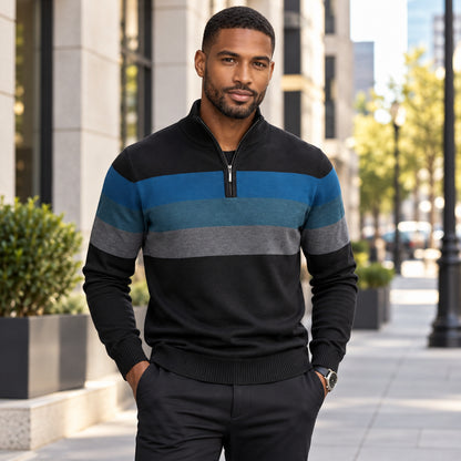 Men’s Classic Quarter-Zip Colorblock Knit Sweater