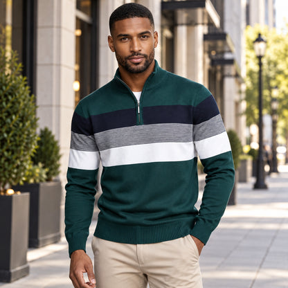 Men’s Classic Quarter-Zip Colorblock Knit Sweater