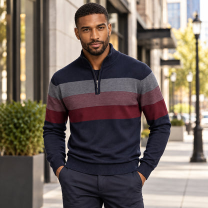 Men’s Classic Quarter-Zip Colorblock Knit Sweater