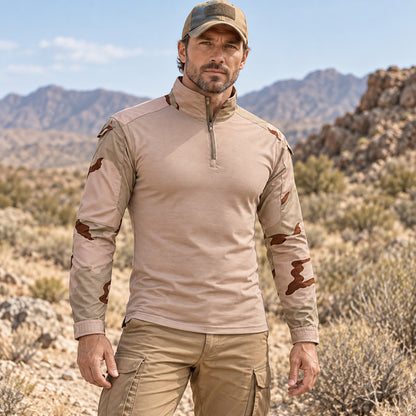 Men’s Rugged Camo Half-Zip Outdoor Long-Sleeve Top
