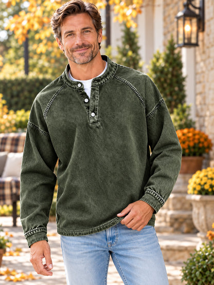 Men’s Vintage Acid-Washed Denim Pullover