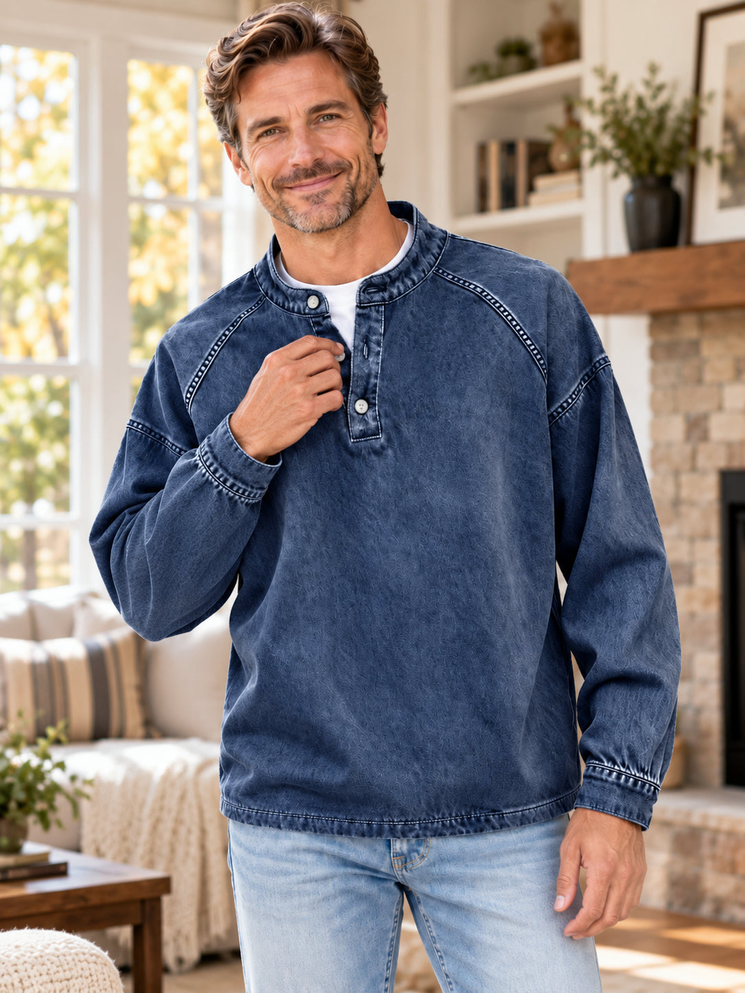 Men’s Vintage Acid-Washed Denim Pullover