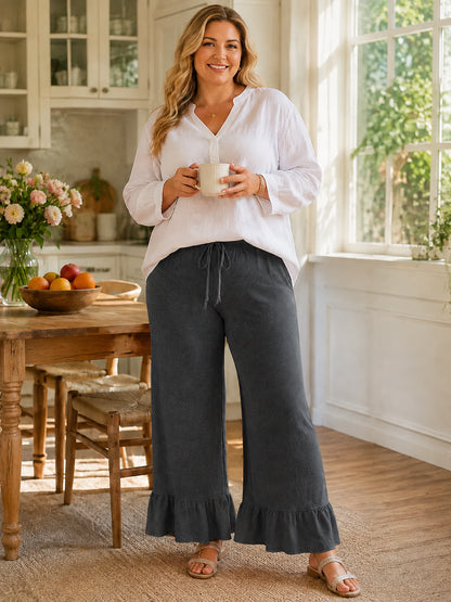 Women's High Waisted Ruffle Hem Wide Leg Lounge Pants