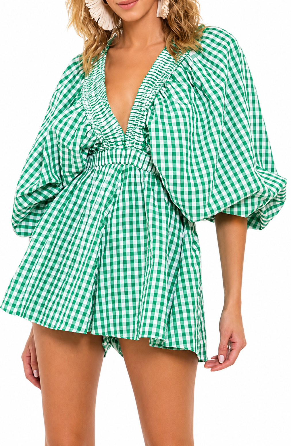 🌈Colorful Puff Sleeve Romper – Effortless Vacation Style in One Piece