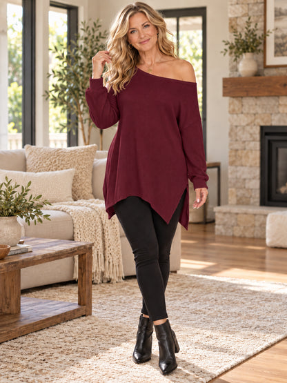 Women’s Relaxed Off-Shoulder Asymmetric Tunic Top
