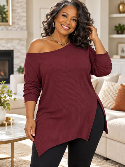 Women’s Relaxed Off-Shoulder Asymmetric Tunic Top