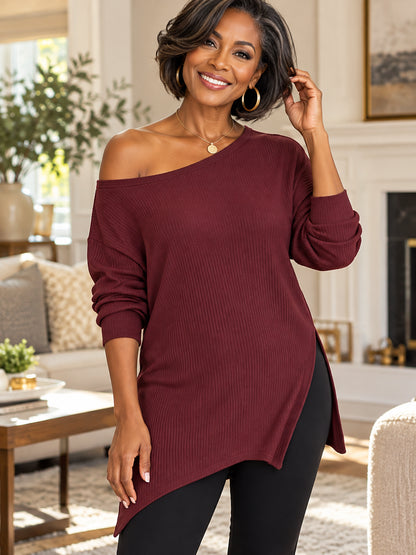 Women’s Relaxed Off-Shoulder Asymmetric Tunic Top
