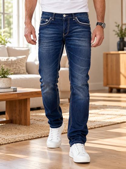 Men’s Classic Straight-Leg Contrast Stitch Denim Jeans
