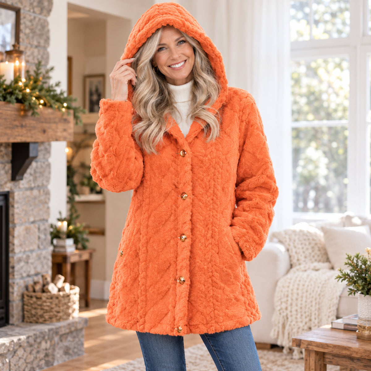 Women's Warm Cable-Knit Hooded Cardigan