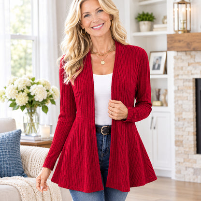Women's Elegant Flowy Longline Open-Front Knit Cardigan
