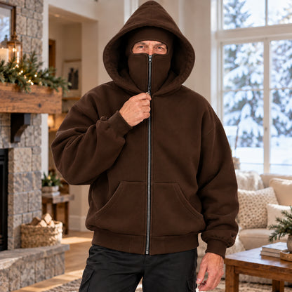 Men's Winter Sherpa-Lined Hoodie with Built-In Face Cover