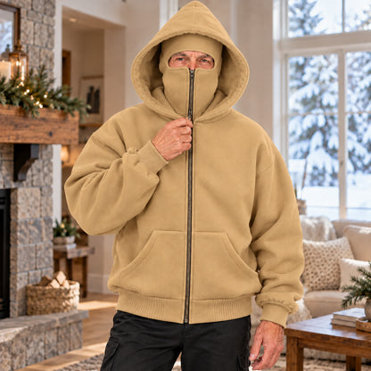 Men's Winter Sherpa-Lined Hoodie with Built-In Face Cover