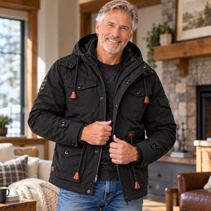 Men's Warm Fleece-Lined Hooded Utility Jacket