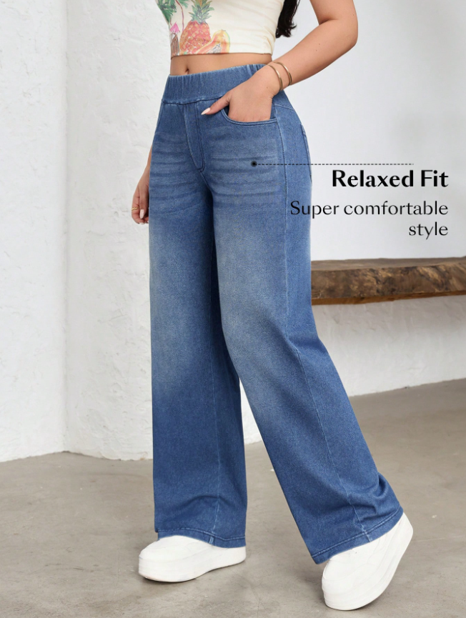 Plus Size High-Waist Tummy Control Stretch Wide-Leg Jeans