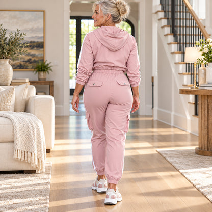 Women's Contrast Stripe Half-Zip Cargo Jogger Set