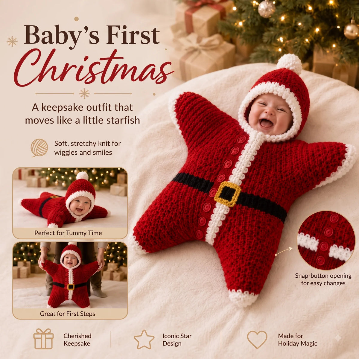 Christmas Star Baby Knitted Romper