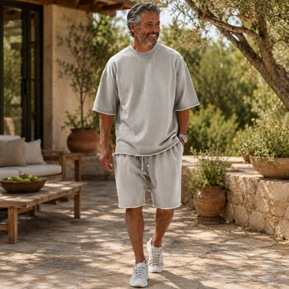 Men's Vintage Raw-Hem Relaxed Two-Piece Set
