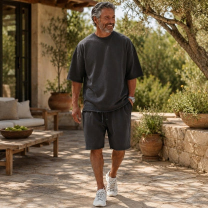 Men's Vintage Raw-Hem Relaxed Two-Piece Set