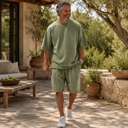 Men's Vintage Raw-Hem Relaxed Two-Piece Set