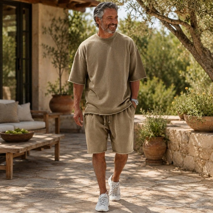 Men's Vintage Raw-Hem Relaxed Two-Piece Set