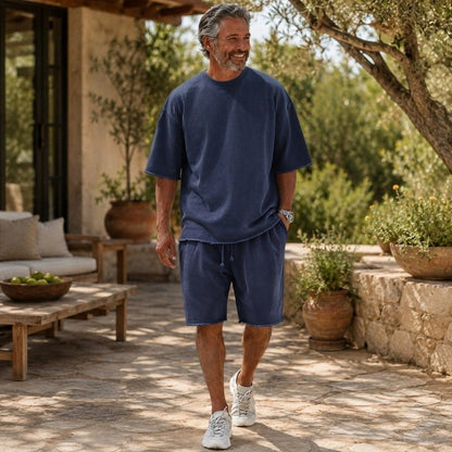 Men's Vintage Raw-Hem Relaxed Two-Piece Set