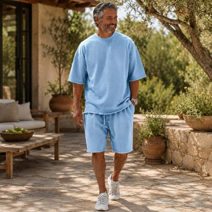 Men's Vintage Raw-Hem Relaxed Two-Piece Set