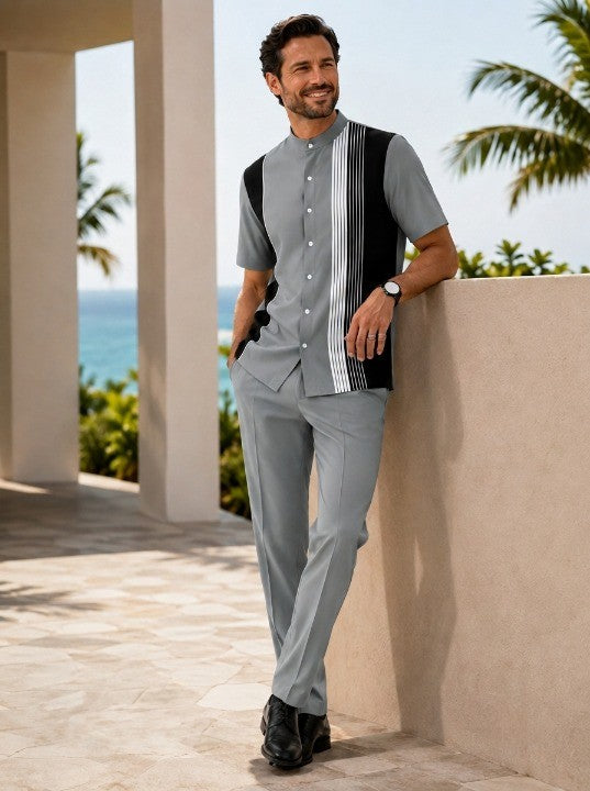 Men's 2-Piece Short Sleeve Button-Down Shirt &amp; Pants Set