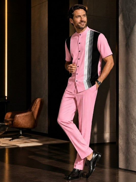 Men's 2-Piece Short Sleeve Button-Down Shirt &amp; Pants Set