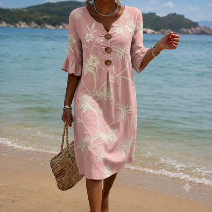 🌸Boho V-Neck Linen-Style Midi Dress
