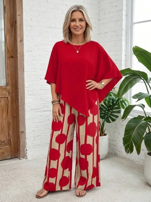 💃 Plus Size Vacation Casual Shirt & Print Pants Set