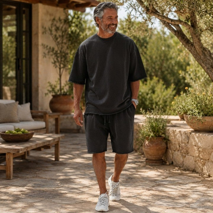Men's Vintage Raw-Hem Relaxed Two-Piece Set