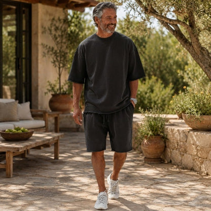 Men's Vintage Raw-Hem Relaxed Two-Piece Set