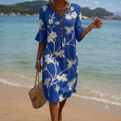 🌸Boho V-Neck Linen-Style Midi Dress