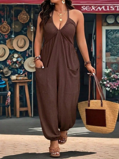 🖤 Solid Pocket Open Back Jumpsuit