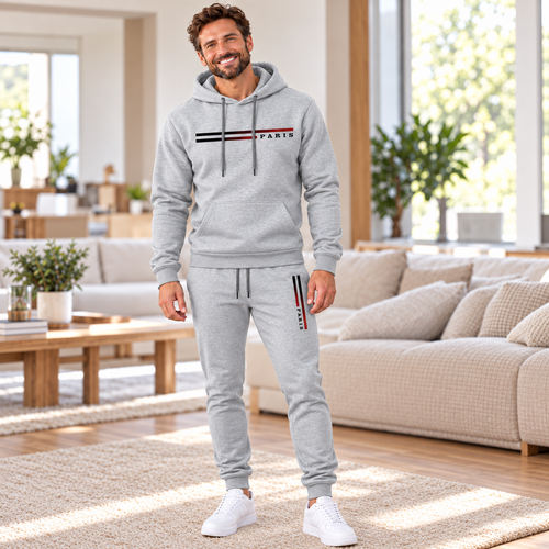 Men's Casual Paris Print Hoodie & Jogger Pants Set