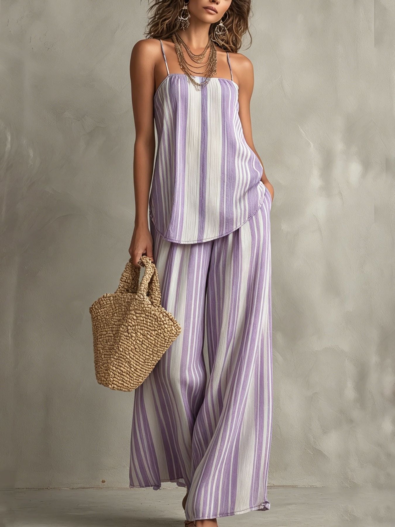 Striped Cami & Wide-Leg Pants Set