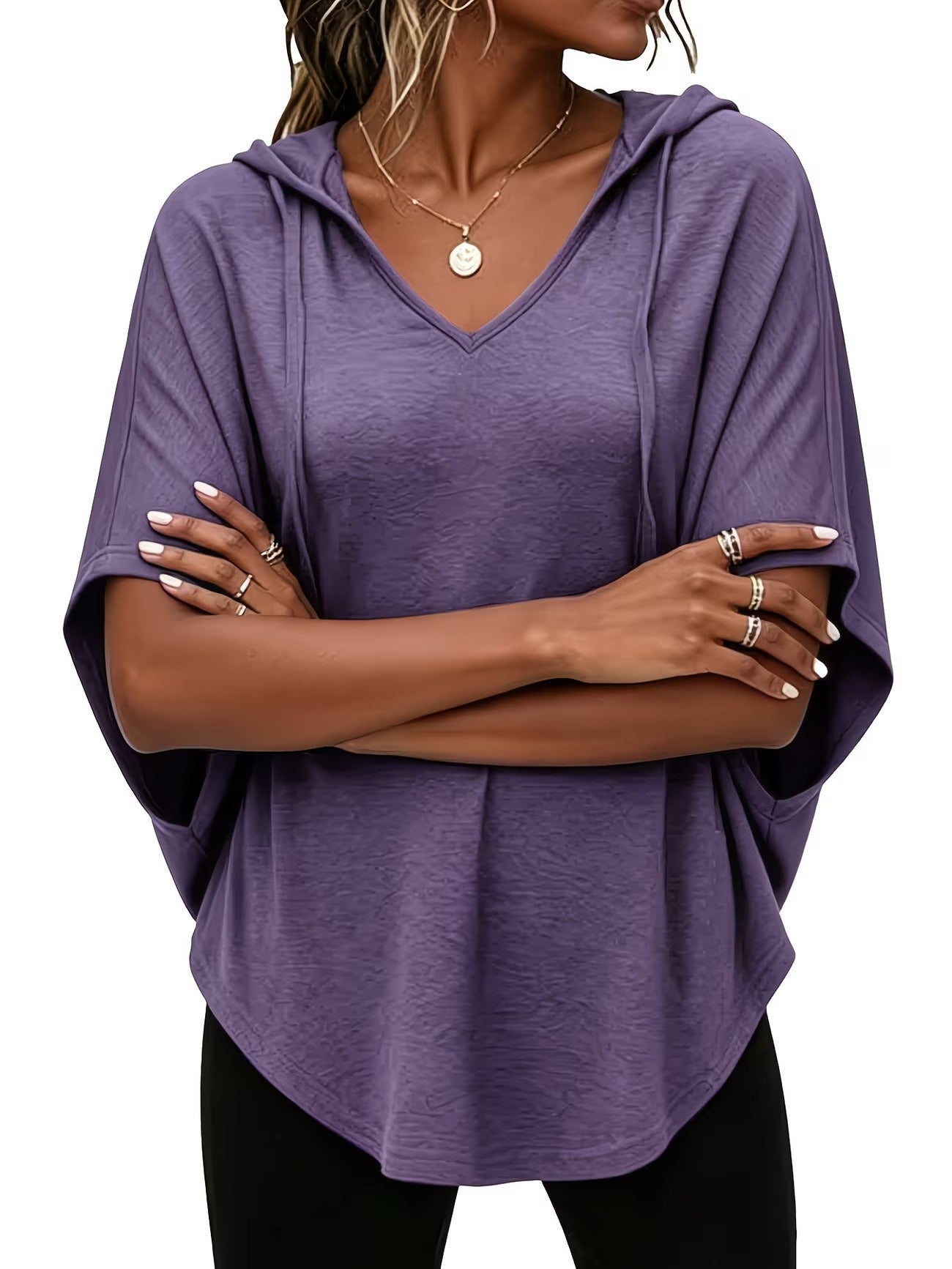 Women's Plus Size Elegant Solid Hooded T-Shirt