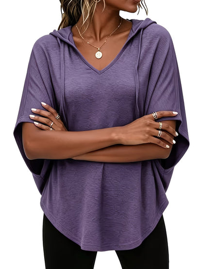 Women's Plus Size Elegant Solid Hooded T-Shirt