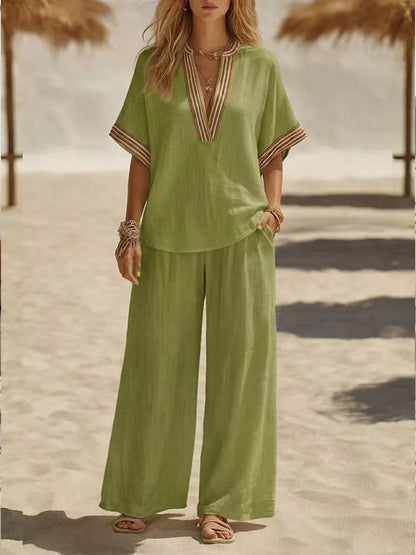 🔥Casual Linen And Cotton Two-piece Set