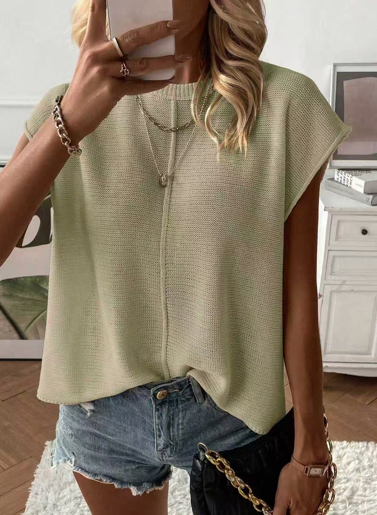 Women’s Lightweight Knit Cap-Sleeve Top