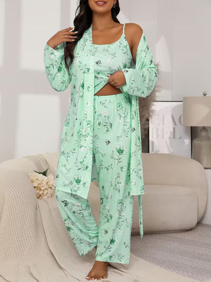 Plus Size Tencel Cotton 3-Piece Cherry Sleepwear Set