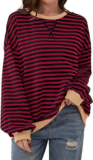 Cozy Colorblock Striped Crewneck Sweatshirt