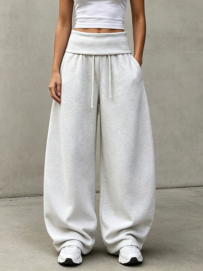 Women's High Waist Foldover Wide Leg Sweatpants